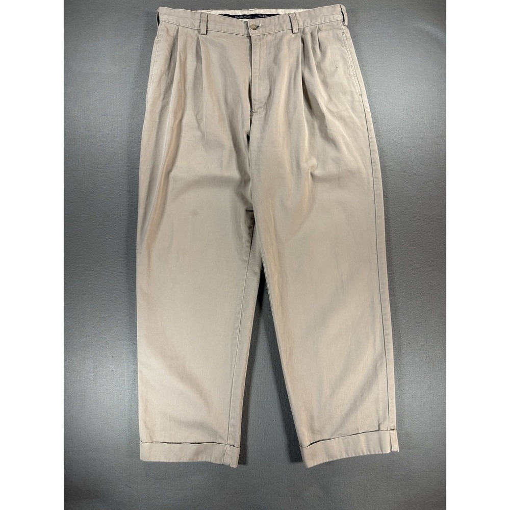 Vintage Polo Ralph Lauren Pleated Khaki Chino Pants Fits 34x30 High Rise Cuffed